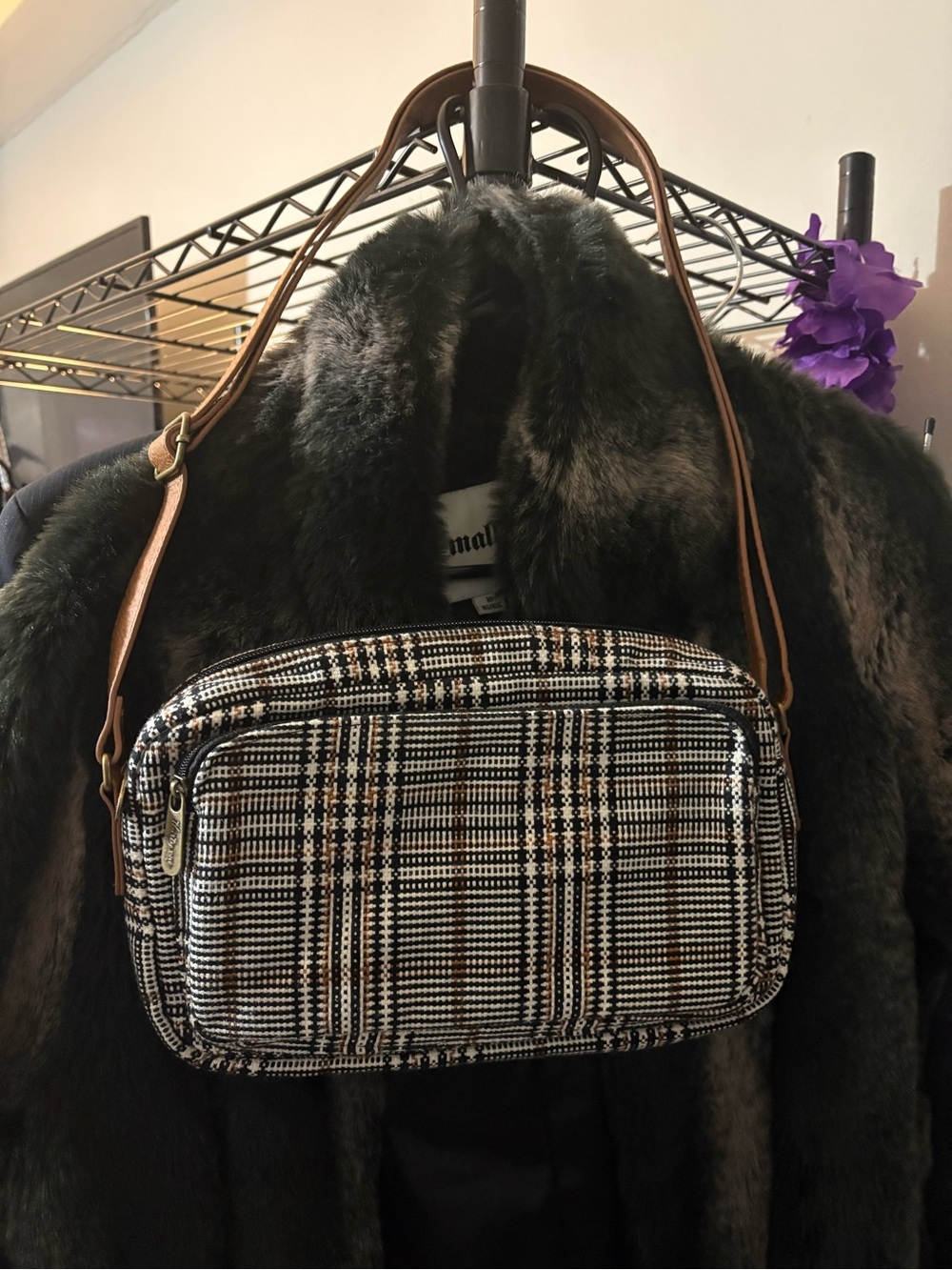 thirty-one Plaid Crossbody Bag in Black, Cream and Tan